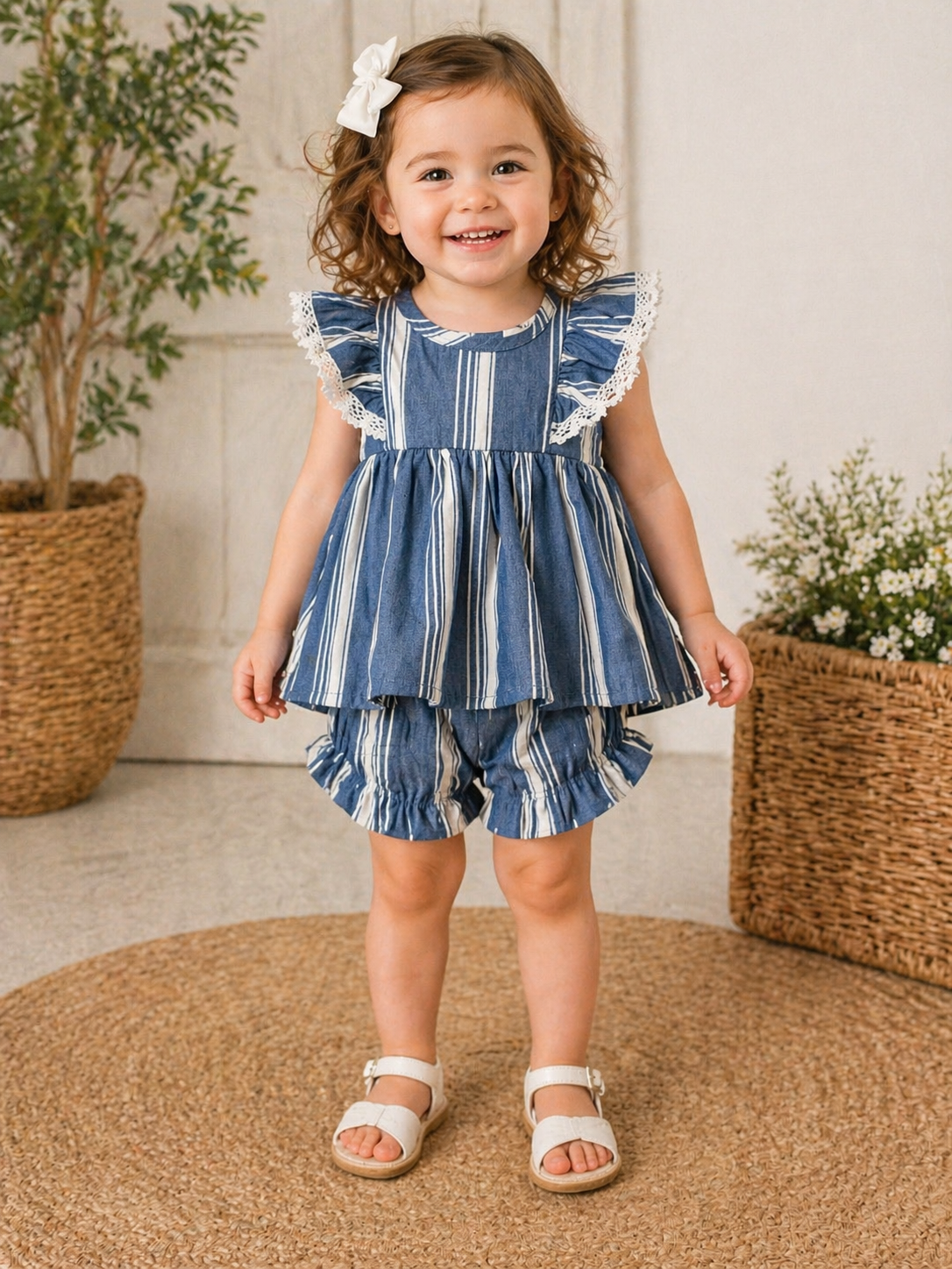 Girls Navy Blue and White Set