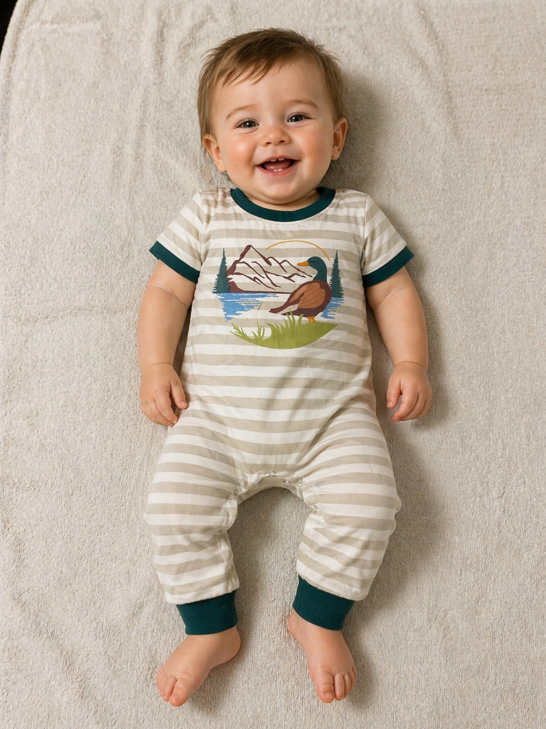 Cream Stripe Duck Romper