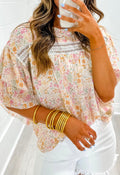 Multicolor Floral Print Wide Ruffle Sleeve Shirt