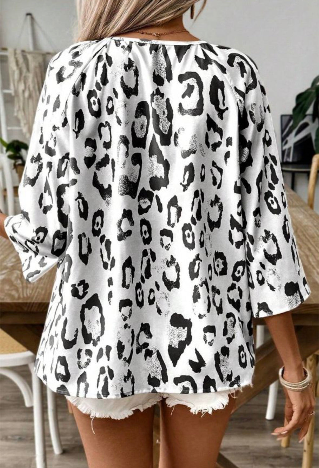 Black Leopard Print V Neck